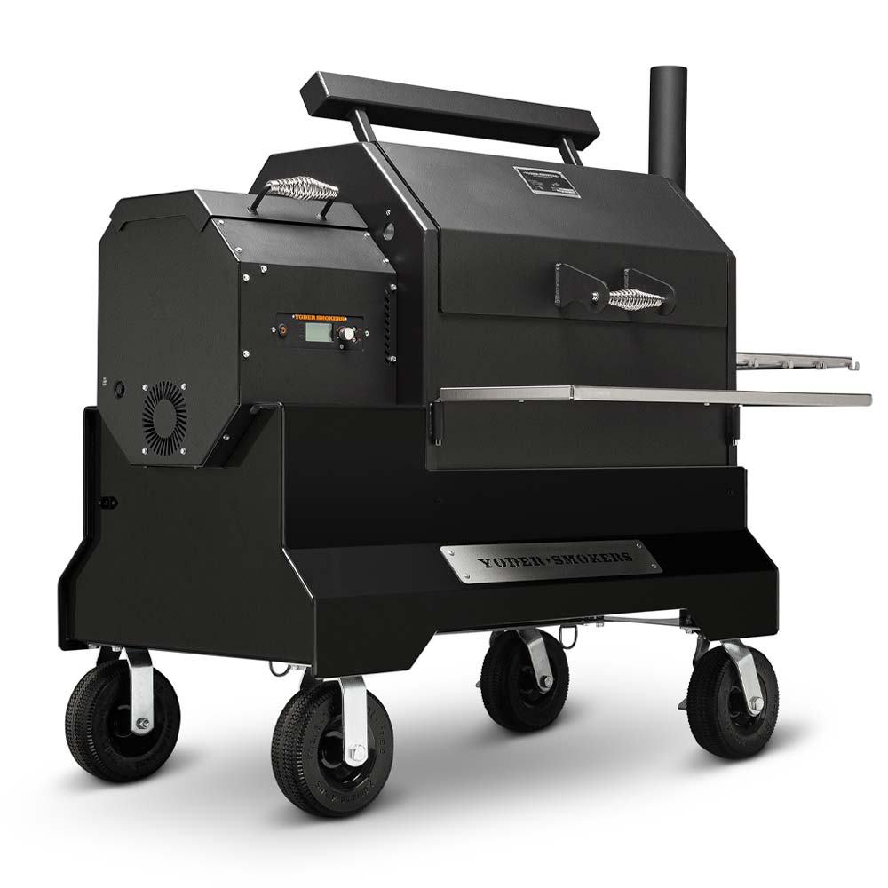 Yoder Smokers YS640S Competition Pellet Grill With Stainless Steel Shelves - Black Cart