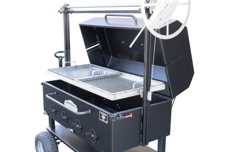 Optional Half Seafood Grate, Half Griddle, and Hinged Lid With Thermometer on Meadow Creek SM48 Santa Maria Grill