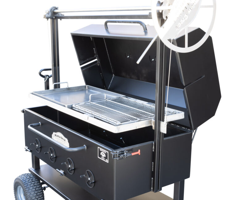 Meadow Creek SM48 Santa Maria Grill With Optional Hinged Lid With Thermometer, Half Double-Sided Grate, and Half Griddle