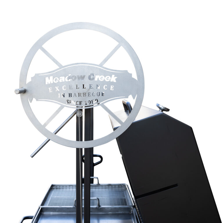 Crank Wheel on Meadow Creek SM48 Santa Maria Grill With Optional Lid With Thermometer